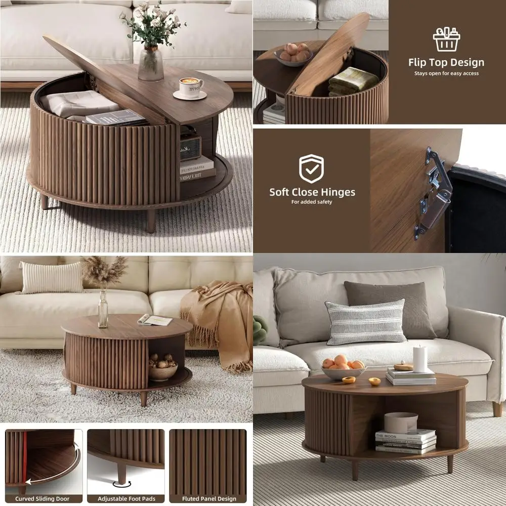 

Современный журнальный столик середины века с местом для хранения вещей, шкаф с раздвижной дверью, рифленый дизайн для гостиной