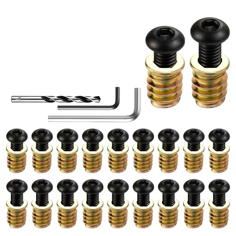 ABUG-120 Pcs 60 Sets 1/4-20 X 15Mm Threaded Inserts For Wood, Furniture Screws Inserts With 1/4-20 Bolts & Nuts Set