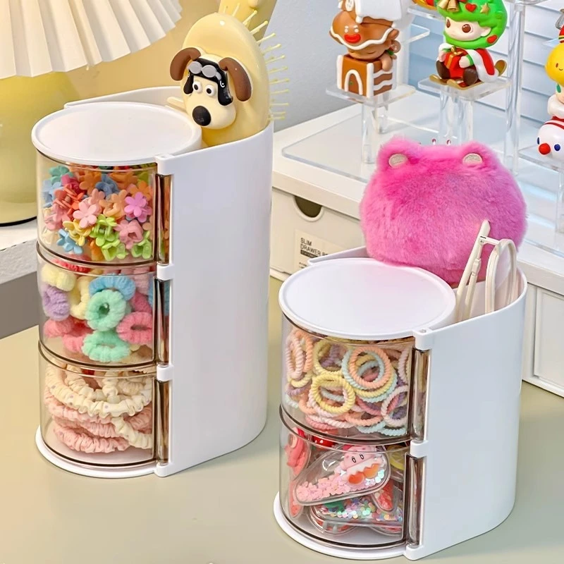 منظم إكسسوارات الشعر، صندوق تخزين أكريليك، منظم ربطات الشعر الشفاف لعصابة الرأس، حامل فرشاة المكياج، منظم المجوهرات المكتبي