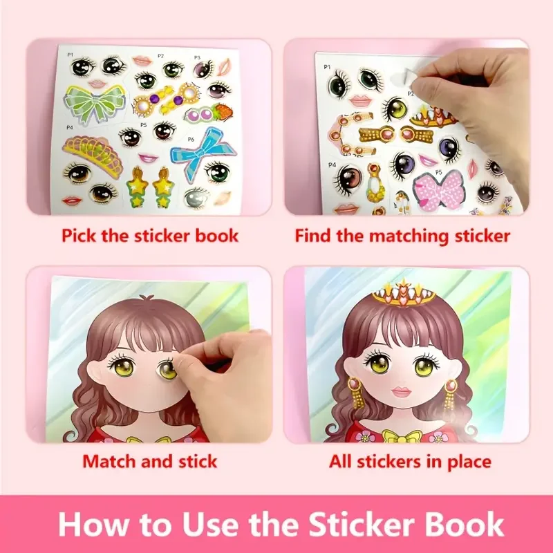 قطعتان من كتاب أنشطة ملصق الأميرة للأعمار من 3 سنوات فما فوق - فستان سحري يمكنك صنعه بنفسك، هدية حرفية للأطفال الصغار، لصالح حفلة عيد الميلاد، النسخة الصينية