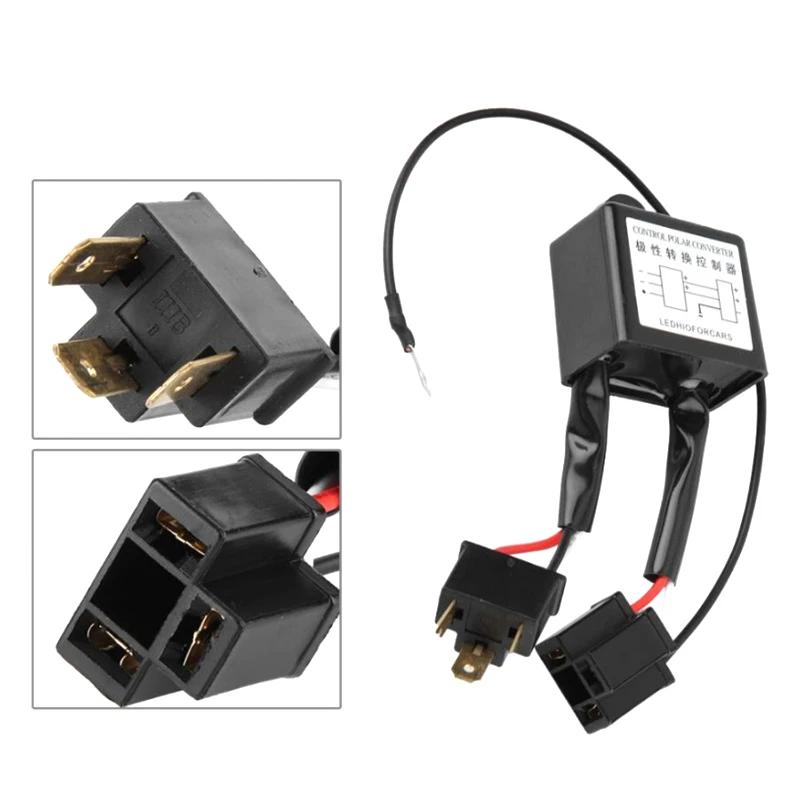 1Pcs Car LED Headlight Reversed Polarity Converter Polar Inverter Positive Negative Switch Harness Adapter For H4 Xenon Lamp