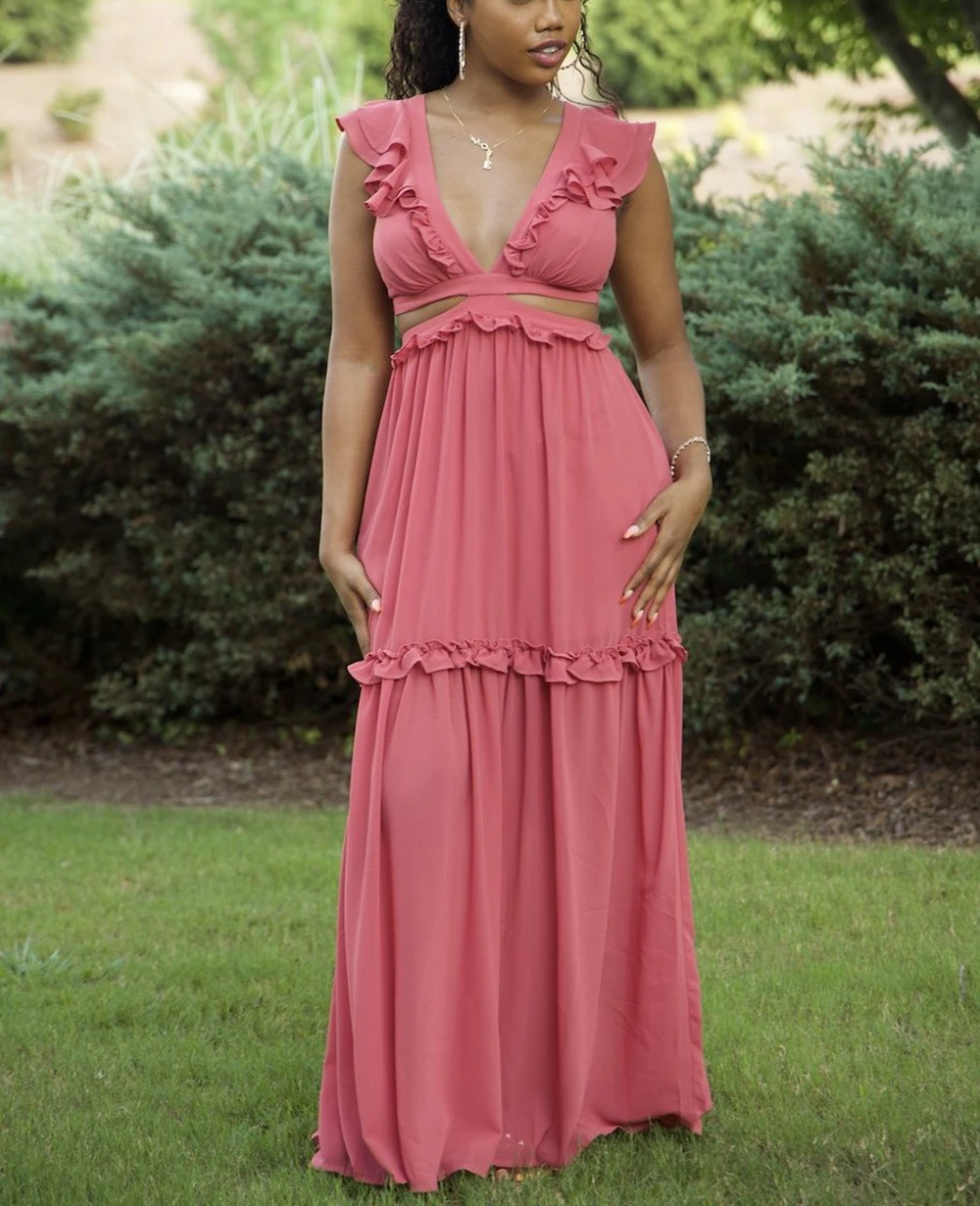 

Long Dress Women Dresses V Neck Sleeveless Ruffles A Line Vestidos Streetwear High Waist Splice Y2k Maxi Beach Summer 2025