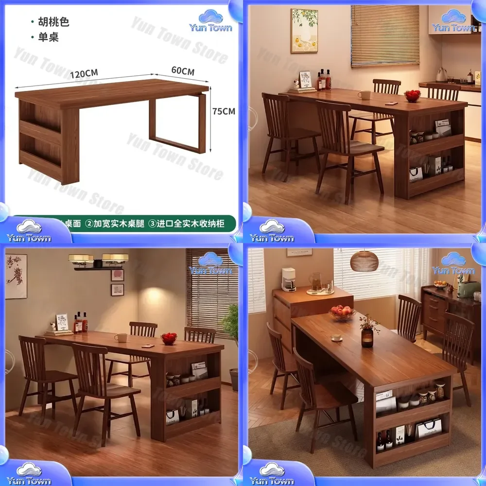 Solid Wood Dining Table for Small Apartments Square Rectangular Integrated Side Cabinet Dining Table Negotiation Table and