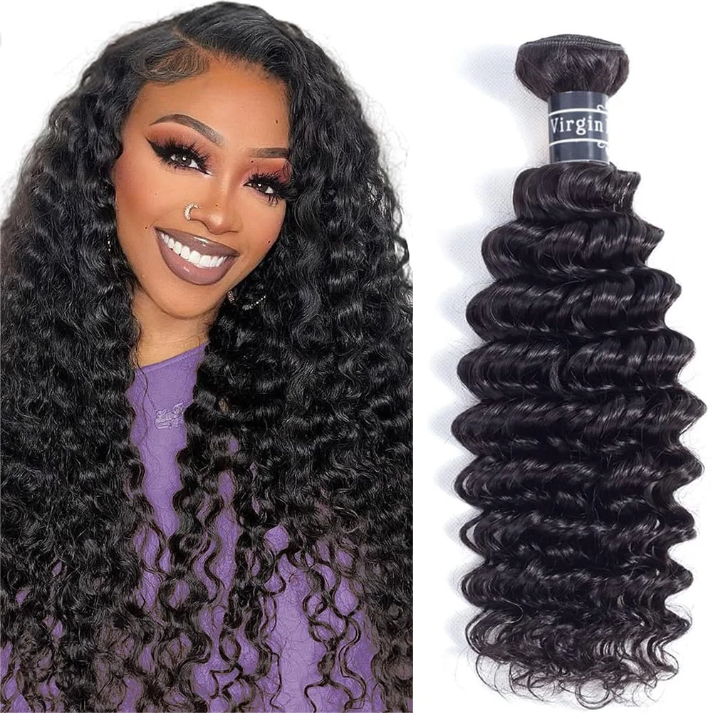 100% Human Hair 4 Bundles Loose Wave Bulk Human Hair Bundle Deep Wave Black Color Remy Human Hair Extensions (18 18 18 18)