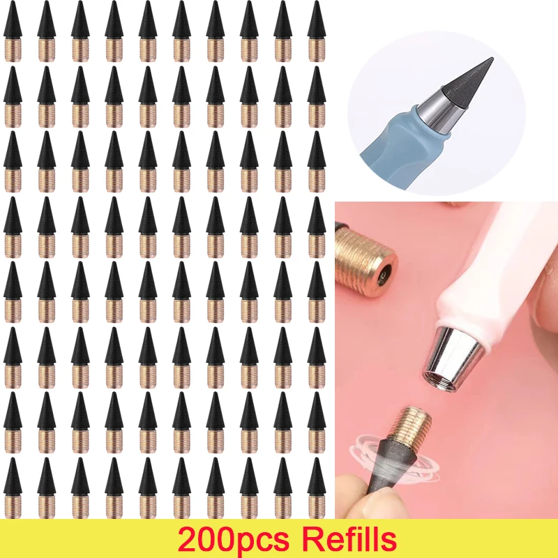 200Pcs Pencil Inkless Replaceable Eternal Pencil Nib Pencil Tip Head for Unlimited Writing Eternal Pen No Ink Pen