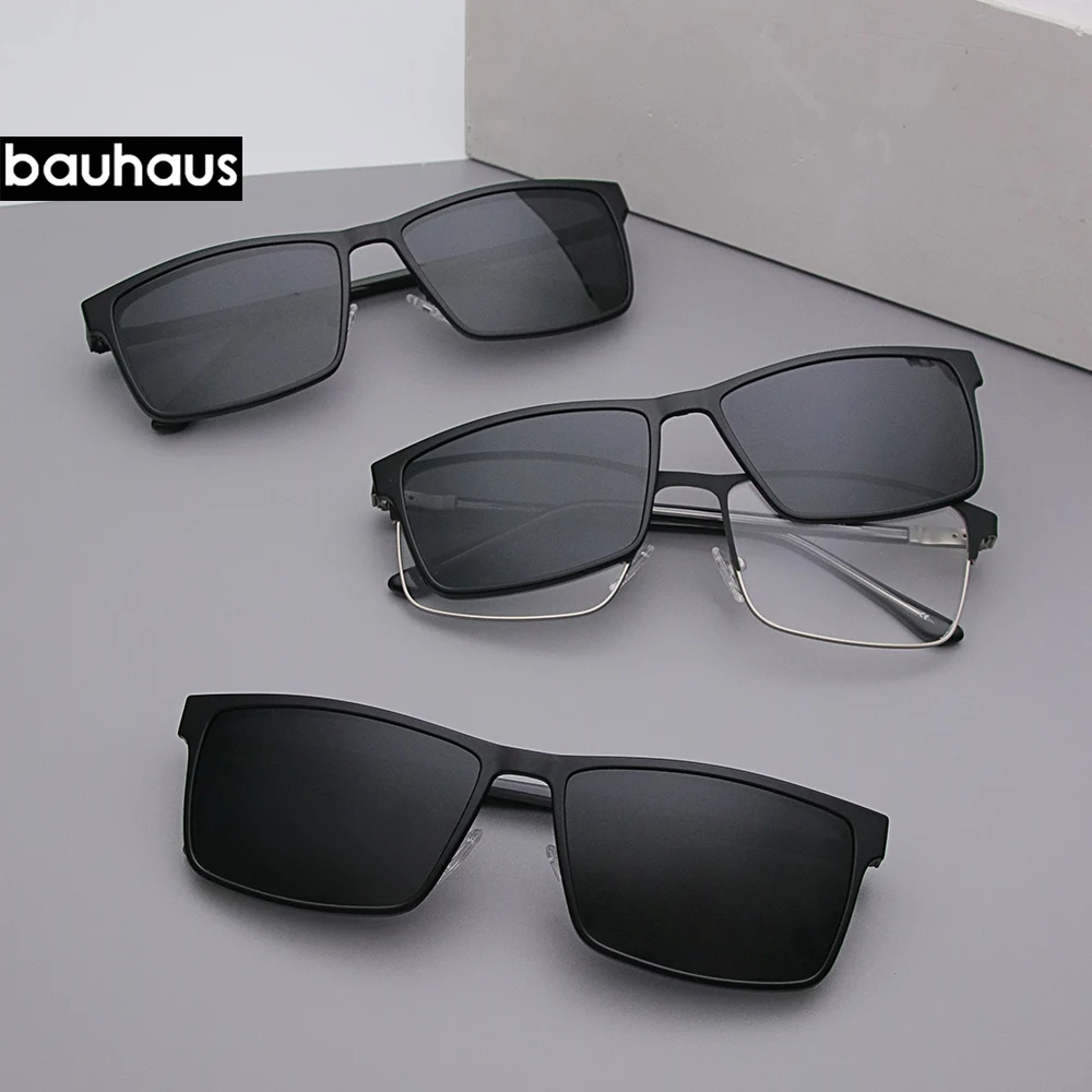 

X301 Bauhaus Factory Direct High Quality New Design Big Frame Men Metal Eyewear Magnetic Clip on Sunglasses