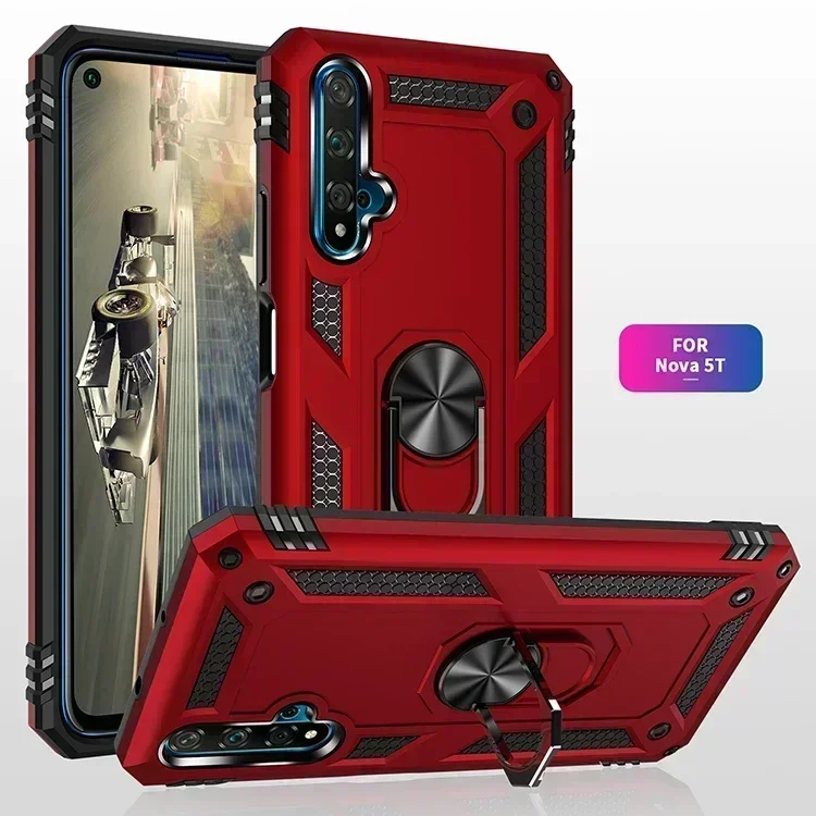 for Huawei Nova 5T Armor Shockproof Case for Huawei Nova 5 T Military Drop Protective Magnet Car Holder Ring Case Cover