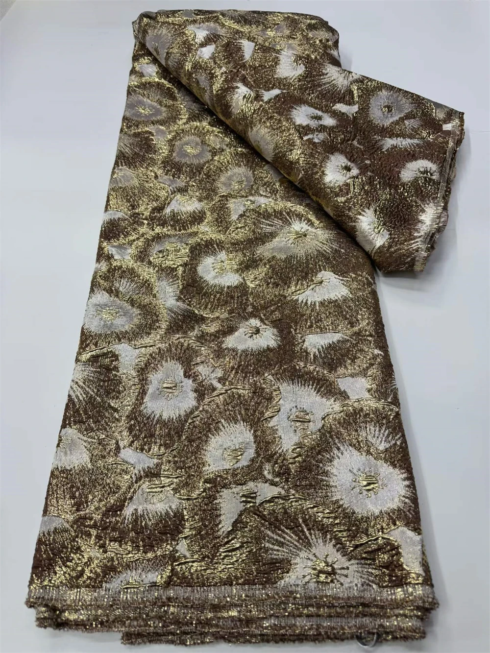 

African Organza Jacquard Lace Fabric High Quality Nigerian Gilding Brocade Elegant Dresses For Women Wedding Party,5Yards Sewing