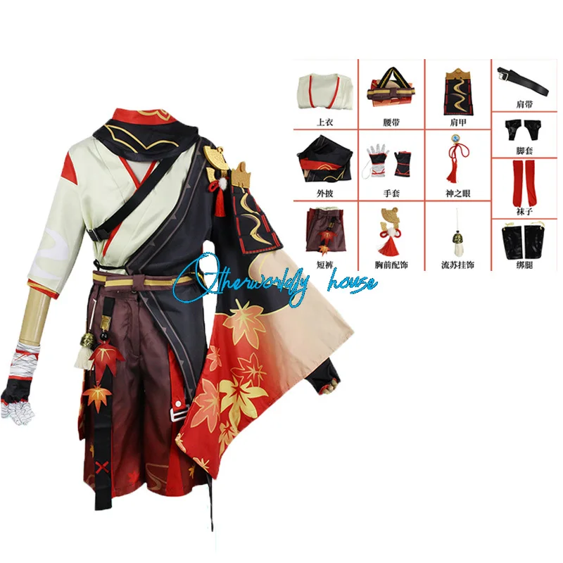 Spiel Genshin Impact Kaedehara Kazuha Cosplay Kostüm Uniform Perücke Anime Halloween Party Kostüme für Männer Frauen Spiel XS-XXXL