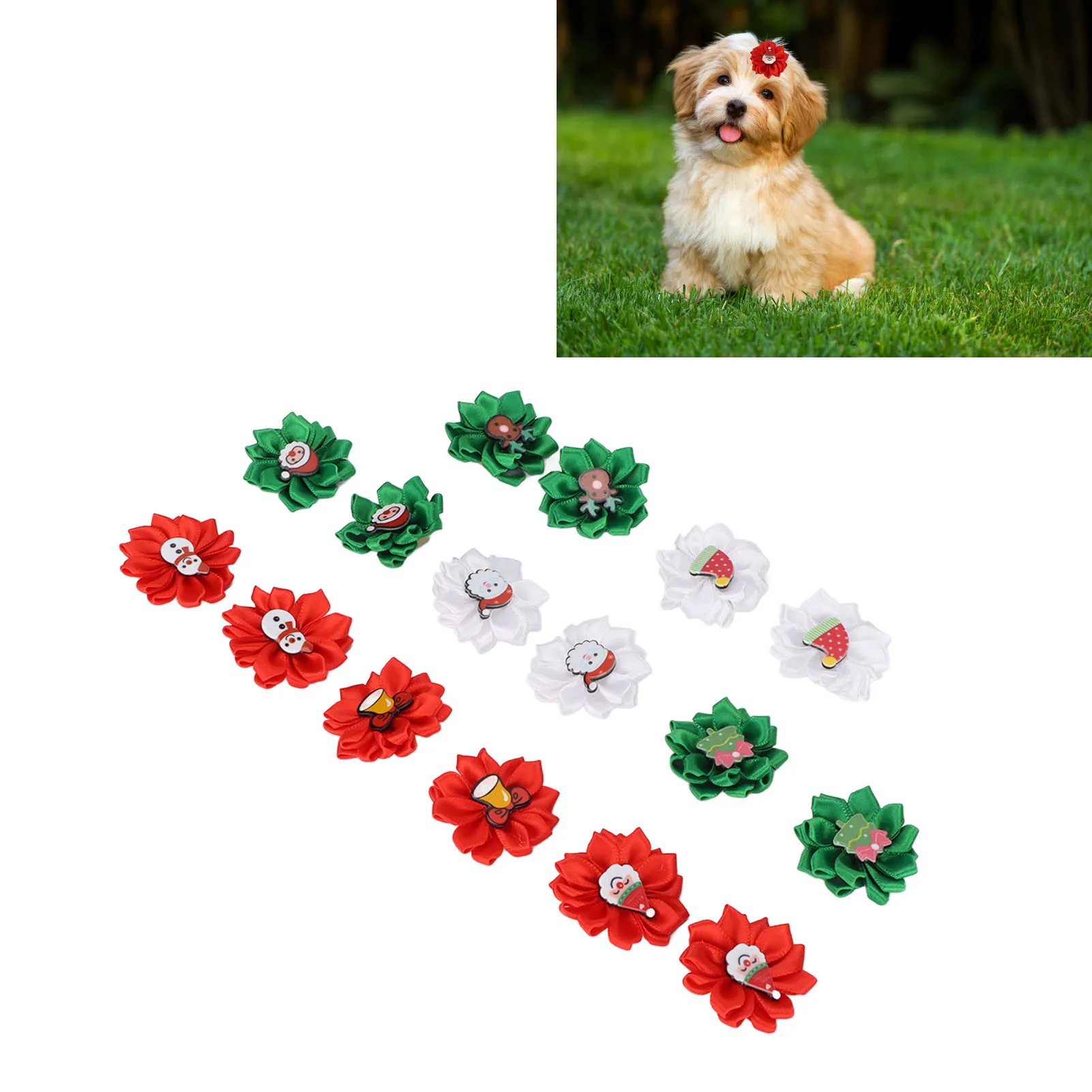 16pcs Christmas Dog Hair Bands Dog Hair Flowers With Rubber Bands For Wedding Birthday Party Celebration Festival Decoration