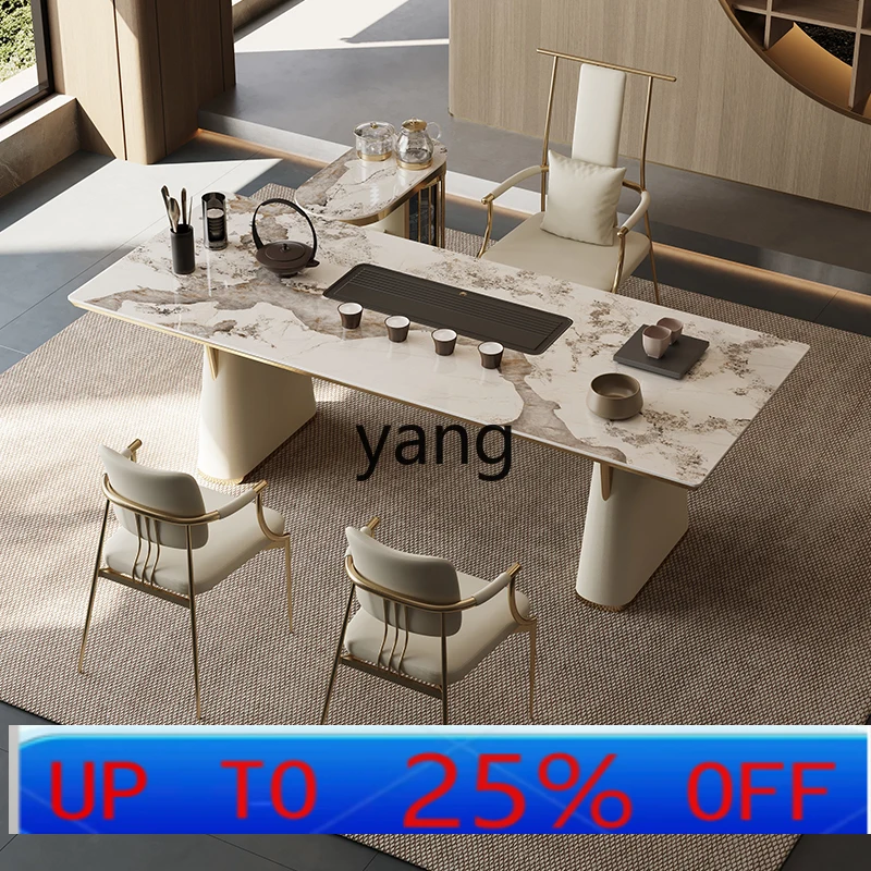 

Lmm rock slab tea table and chair combination home modern simple light luxury tea table