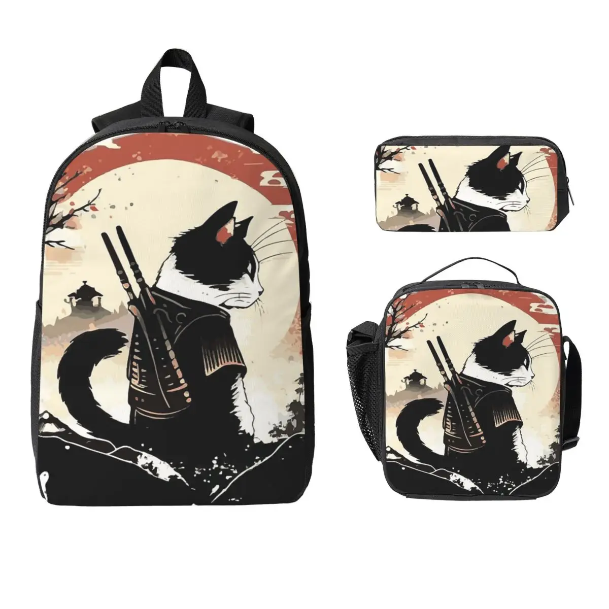 

Cats Anime Samurai Sword Backpack Boys Girls BookBag School Bag Computer Shoulder Bags 3ps Insulated Lunch Bag Pencil Case