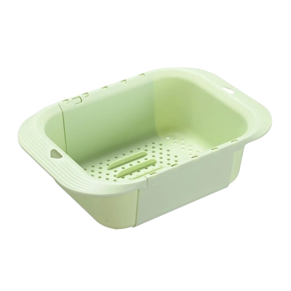 

Large Capacity Double-Layer Draining Basket Side Handle Plastic Fruits Cleaning Basket Retractable Vegetable Washing Basin
