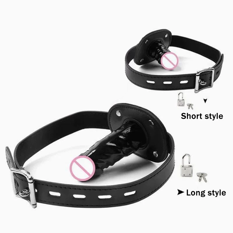 Dildo Deep Blowjob Gag Open Mouth Plug With Lock Leather Strapon Penis Butt Plug Bondage Restraint Lips For Couples Sex Toys - view 2