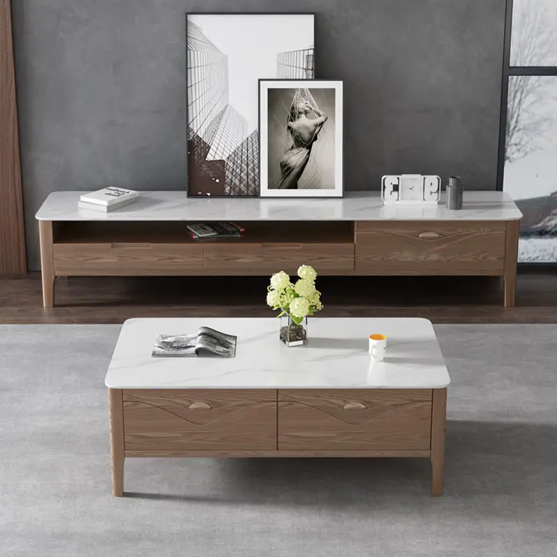 Nordic rock slab coffee table TV cabinet Solid wood audio-visual Floor  Living room simple