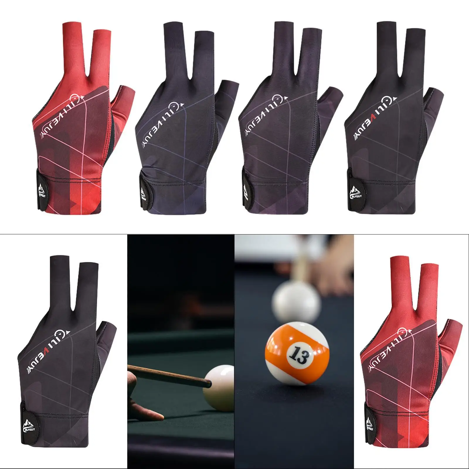 Sarung tangan Billiard tangan kiri, sarung tangan biliar 3 jari Anti Slip