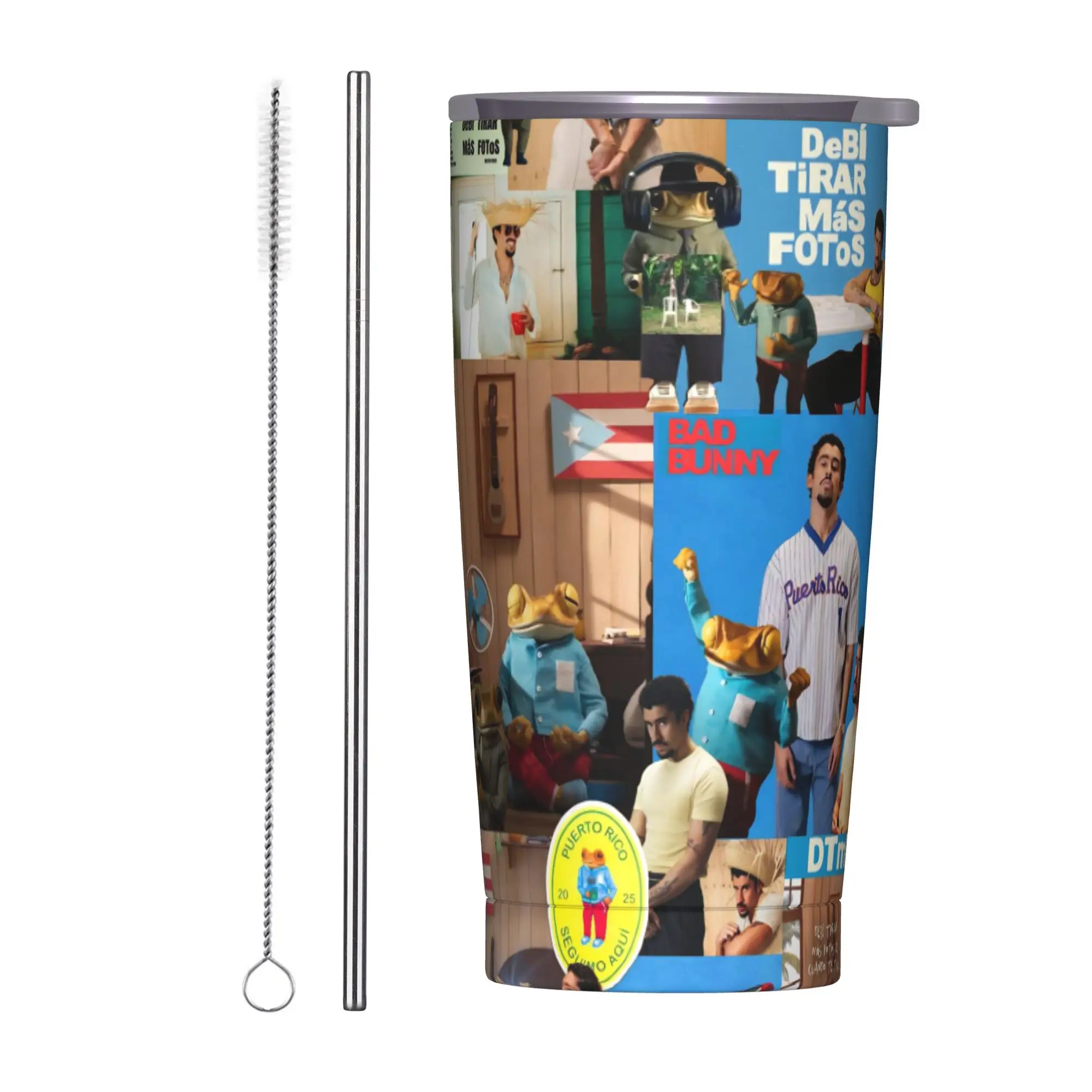 Bad Bunny DTMF Tour 2026 Tumbler Vacuum Insulated  Thermal Cup Stainless Steel Smoothie Tea Mugs Water Bottle 20oz