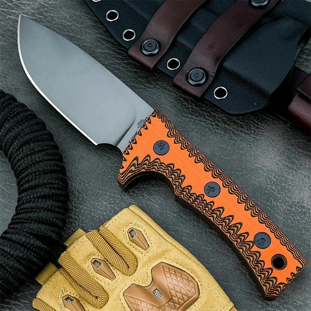 Outdoor Full Tang Fixed Blade Hunting Knife  8Cr13Mov Stainless Steel Orange G10 Handle Versatile EDC Camping Survival Tool.