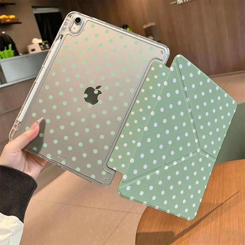 Simple Green Polka Dot Tablet Case For iPad Pro 11 12.9 13 A16 M2 M4 M3 M5 8.3 9.7 10.2 5/6/7/8/9/10/11th Mini Air 3 4 5 Cover