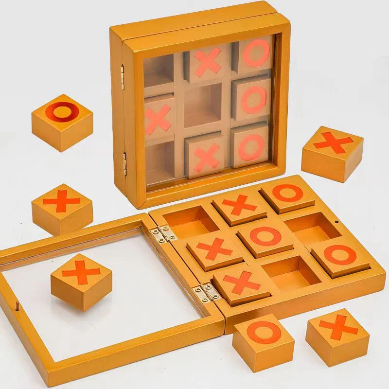 Unique Gift XOXO Board Game Wooden Tic Tac Toe Brain Teaser 3D Strategy Puzzles For Adults And Kids Family Fun Party favors