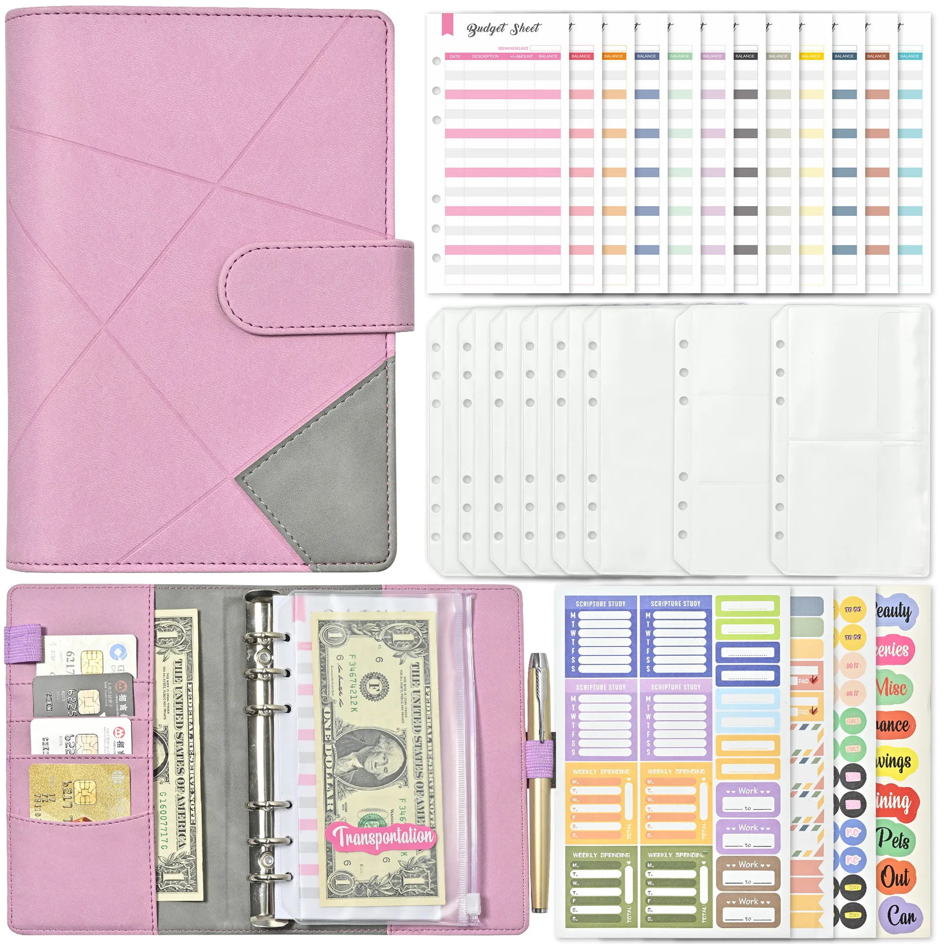 

A6 Retro Indentation Binder PU Manual Ledger Notepad Cash Budget Notebook With Budget Card Stickers Journal Statione