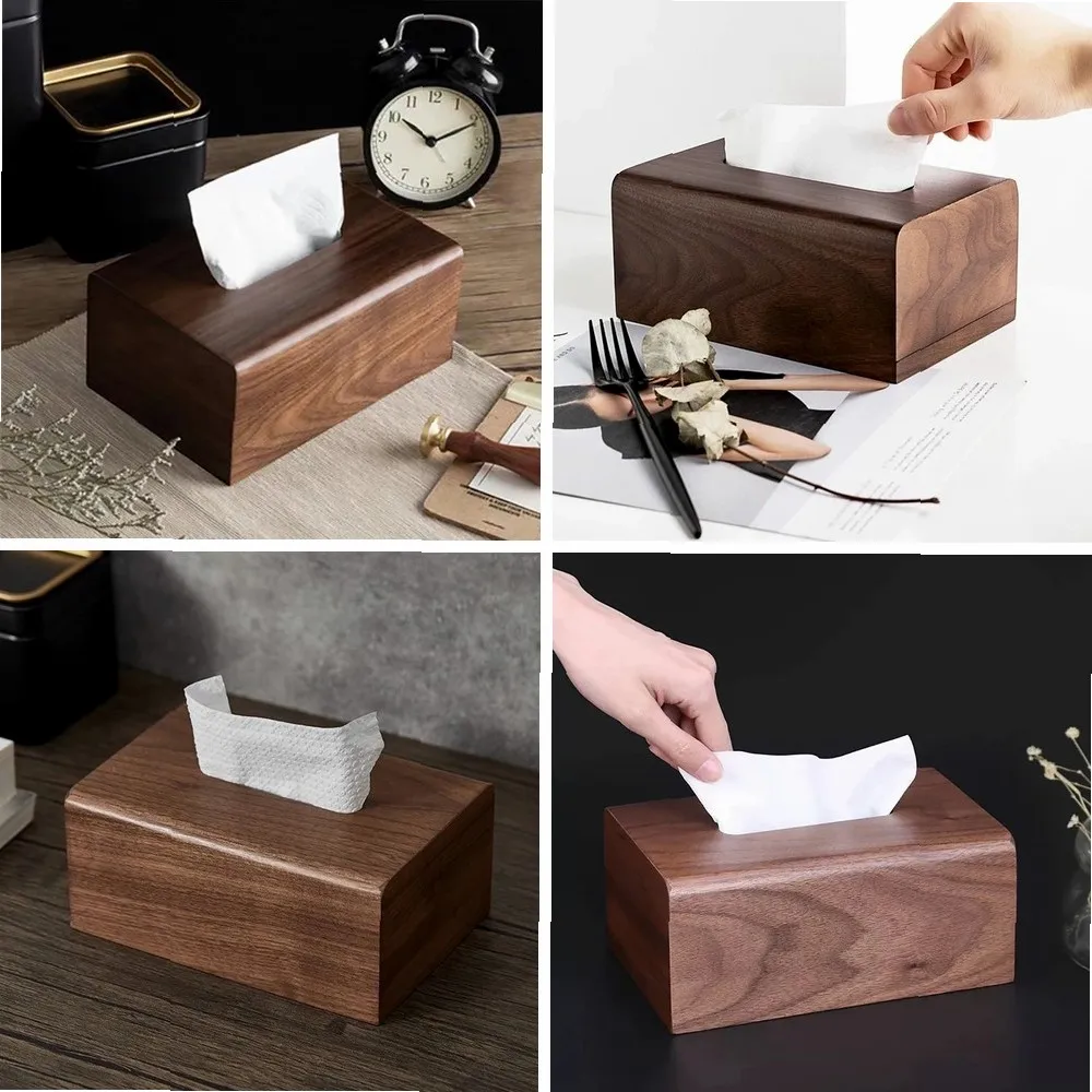 

Держатель для салфеток из массива орехового дерева, деревянный настольный органайзер для хранения, для домашнего декора, ванной комнаты, гостиной