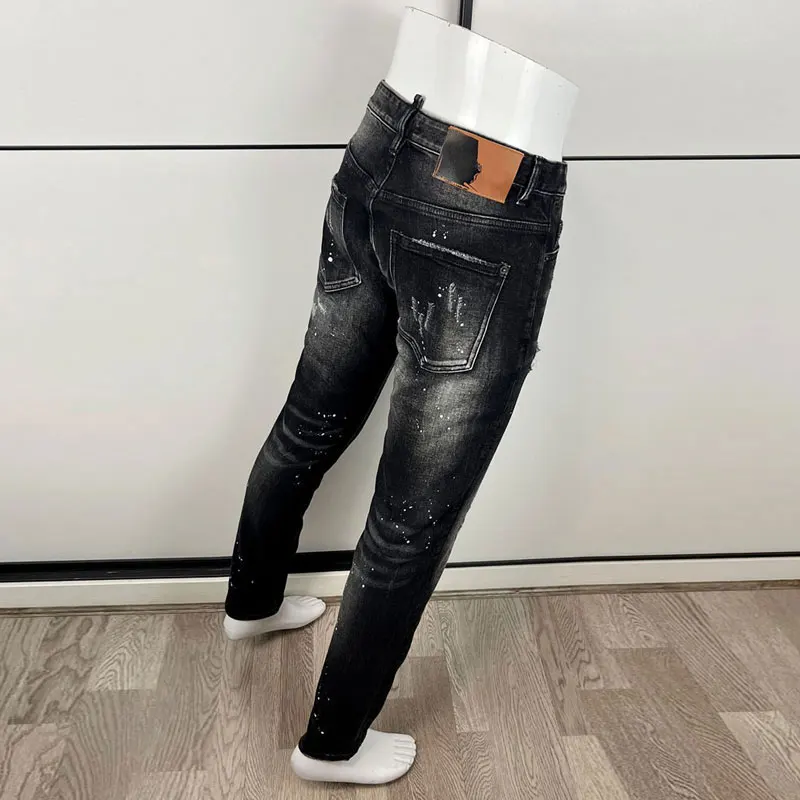 الشارع مصمم أزياء الرجال الجينز عالية الجودة الرجعية أسود رمادي تمتد سليم صالح ممزق الجينز الرجال العلامة التجارية خمر Y2K الدنيم السراويل #5