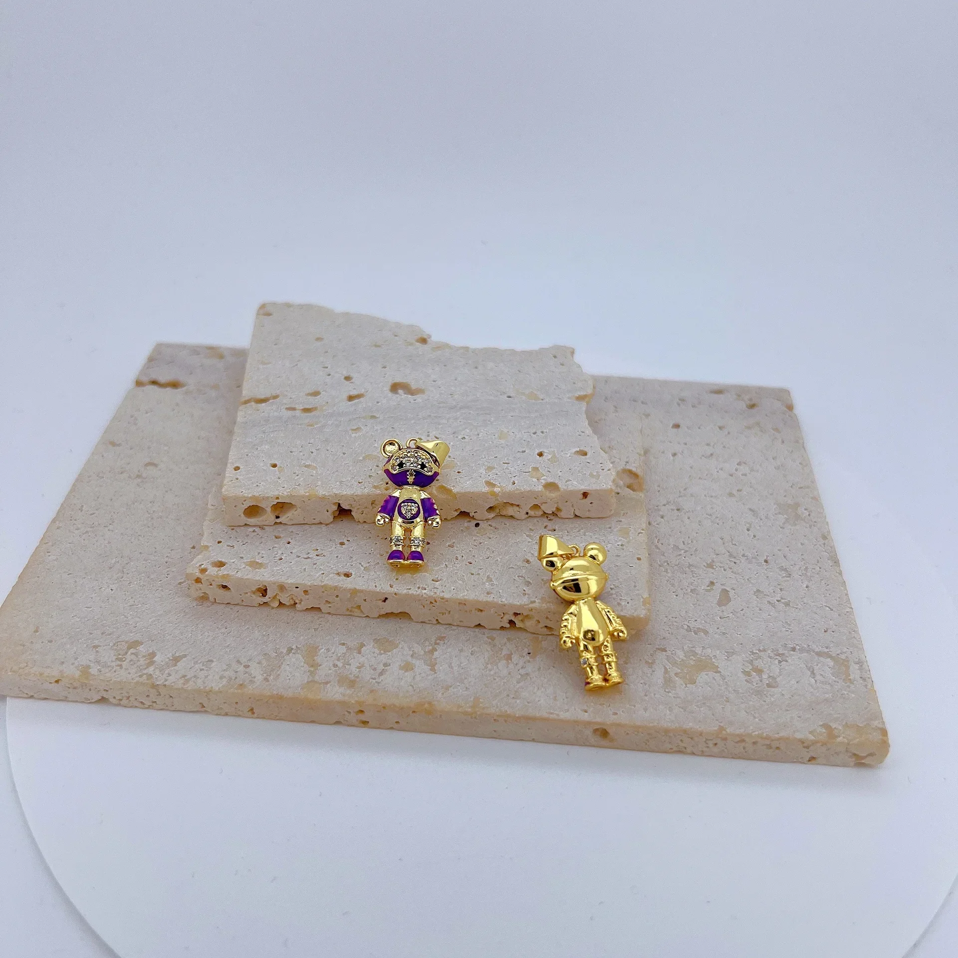 LJRIVER 2Pcs Plated Cross Bear Pendant DIY Jewelry Making Micro Inlay Colorful Zircon Adjustable Necklace Accessories Wholesale