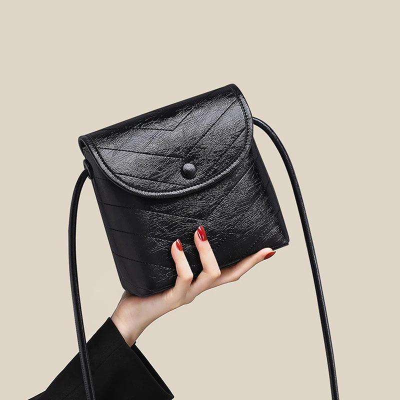 

Women Daily Simplicity Genuine Leather Crossbody Bags Lady Fashion Flap Design Classic Black Bags Female Commute Versatile Purse