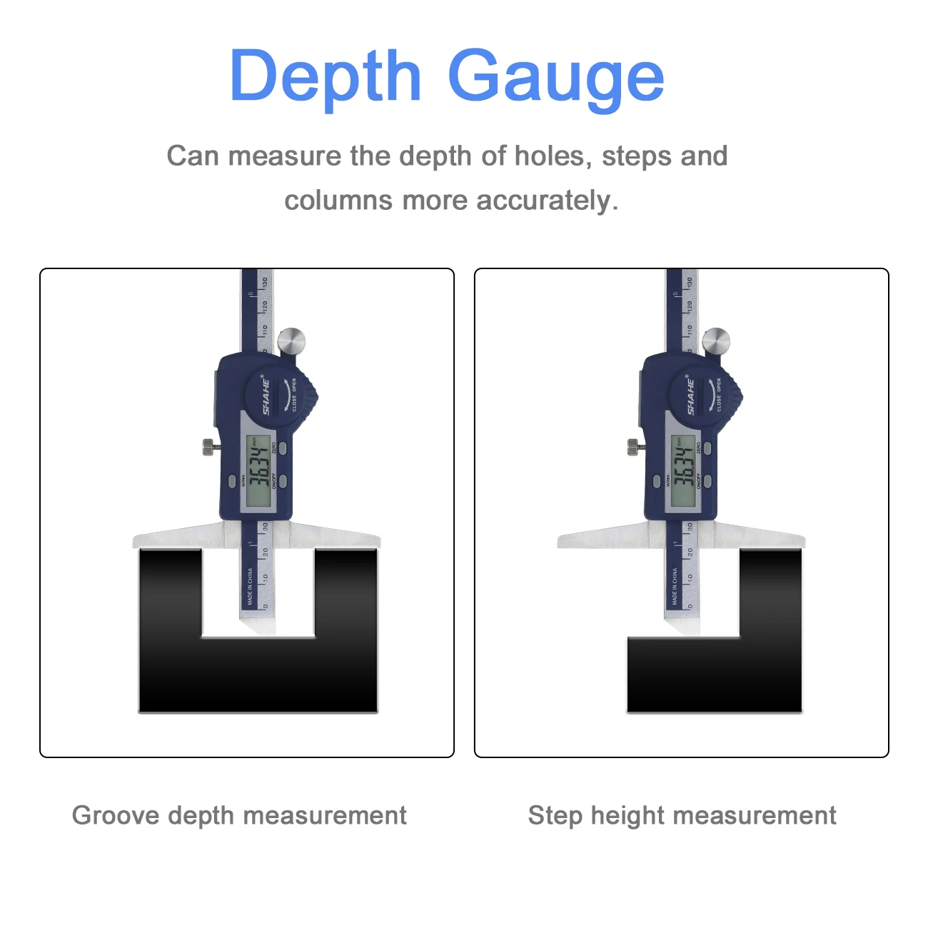 SHAHE 150/200/300mm Electronic Ruler Digital Depth Vernier Caliper Micrometro Depth Gauge Measuring Tools