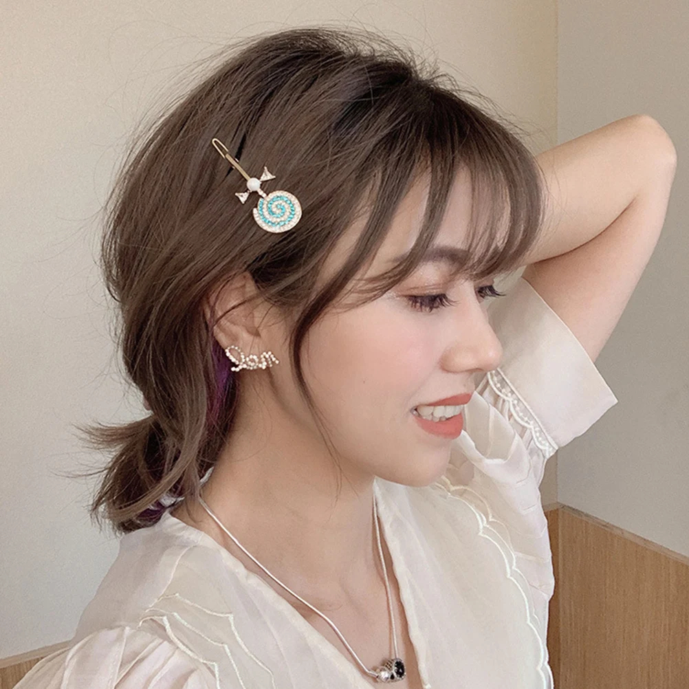 

6pcs Rhinestones Hair Clips Pearl Decor Lollipop Shape Elegant Accessories Women Hairpins Styling Sweet