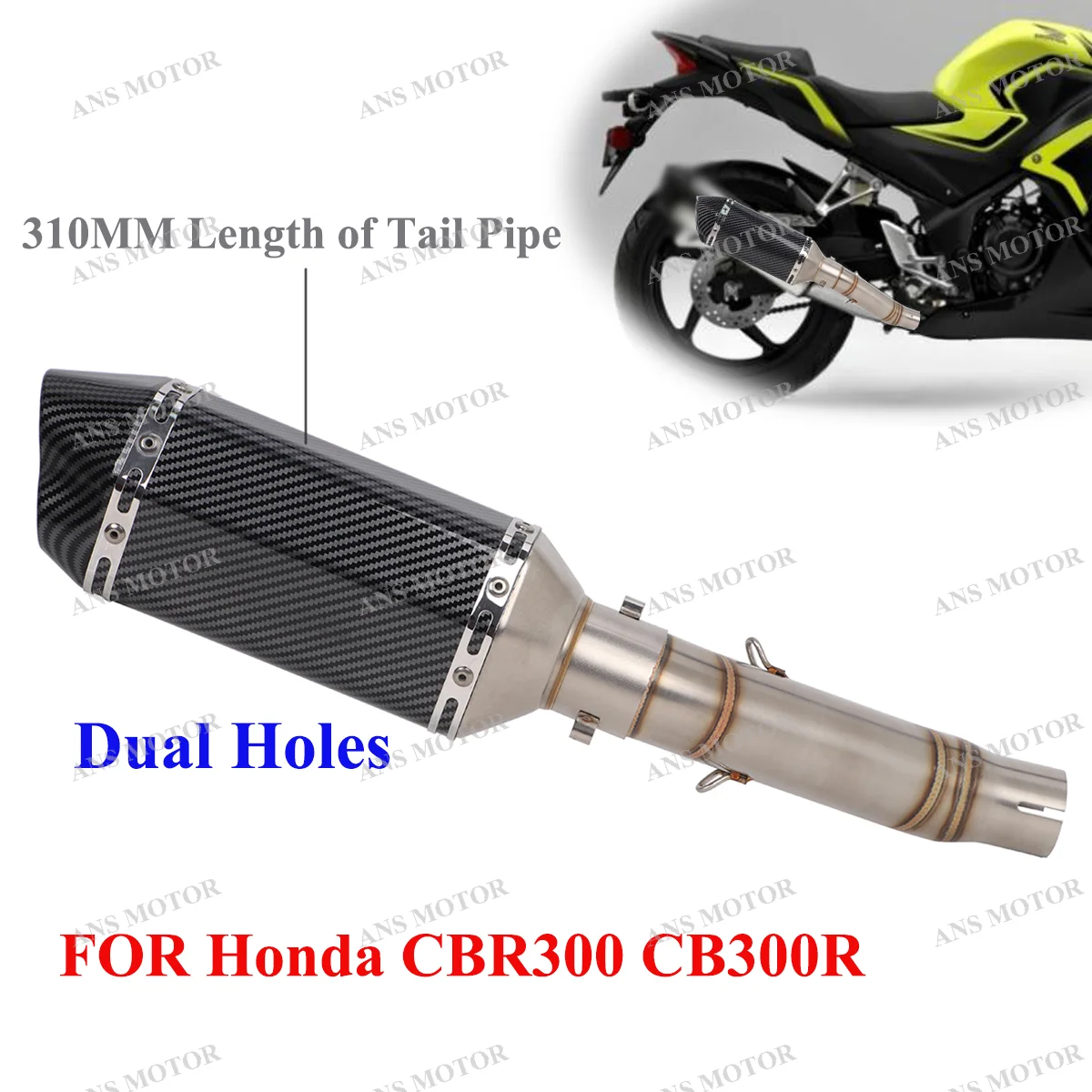 

Slip On For Honda CBR300 CB300R CB300F CBR300R 2012-2024 Motorcycle Exhaust Escape System CBR300 Exhaust Dual Holes