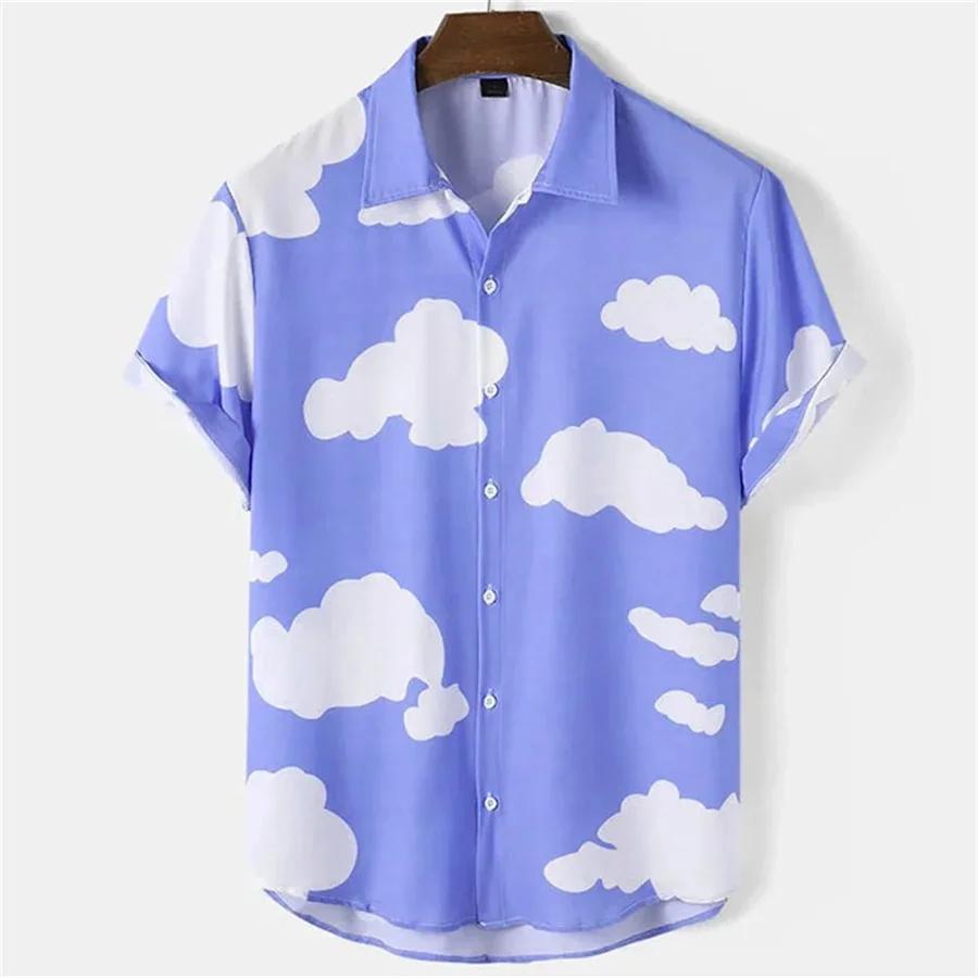 Men's shirts short sleeves cloud print tops Hawaiian holiday shirts fashion unisex shirts summer t-shirts casual shirts