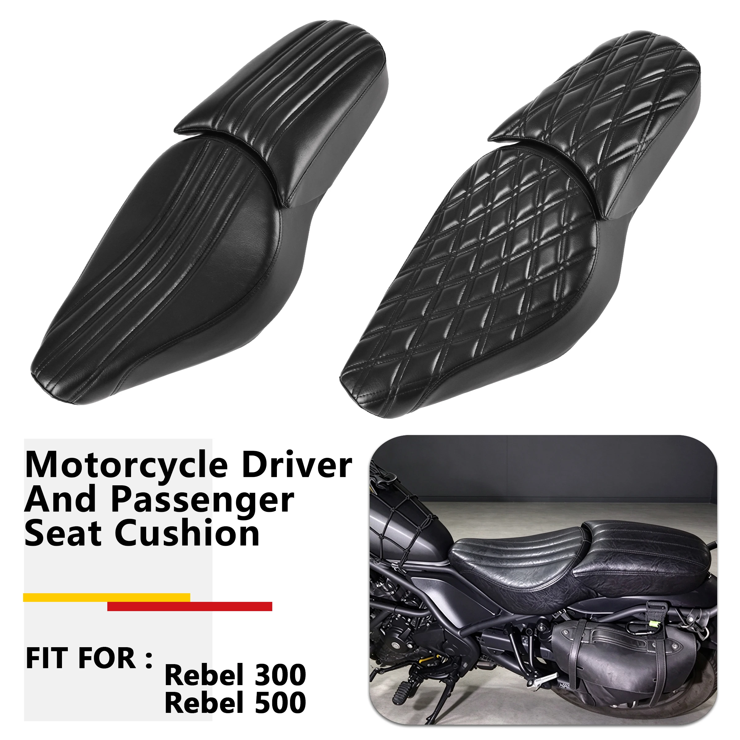 Motorcycle Two Up Seat For Honda Rebel 300 500 CM300 CM500 CMX300 CMX500 2017-2023 Leather Cushion Saddle Black Brown Bobber Pad