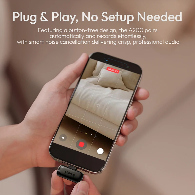 Ulanzi A200 ميكروفون صغير 48 كيلو هرتز/24 بت 100 متر نطاق لاسلكي SNR 75dB للبث المباشر مقابلات الشوارع تسجيل الدخول فيديو الزفاف #4