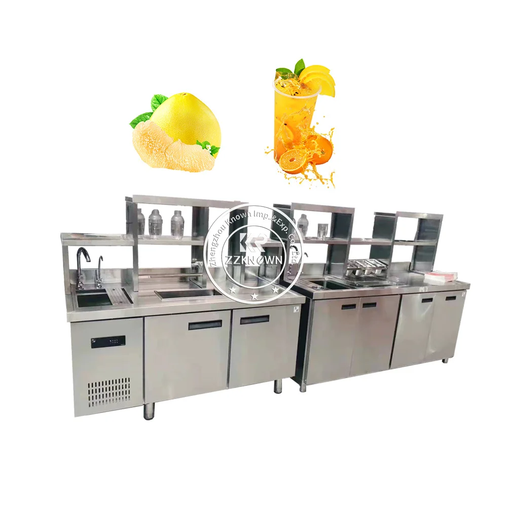 2024 Custom Design Bubble Tea Machine Refrigerate Working Water Bar Milk Tea Counter With Equipments