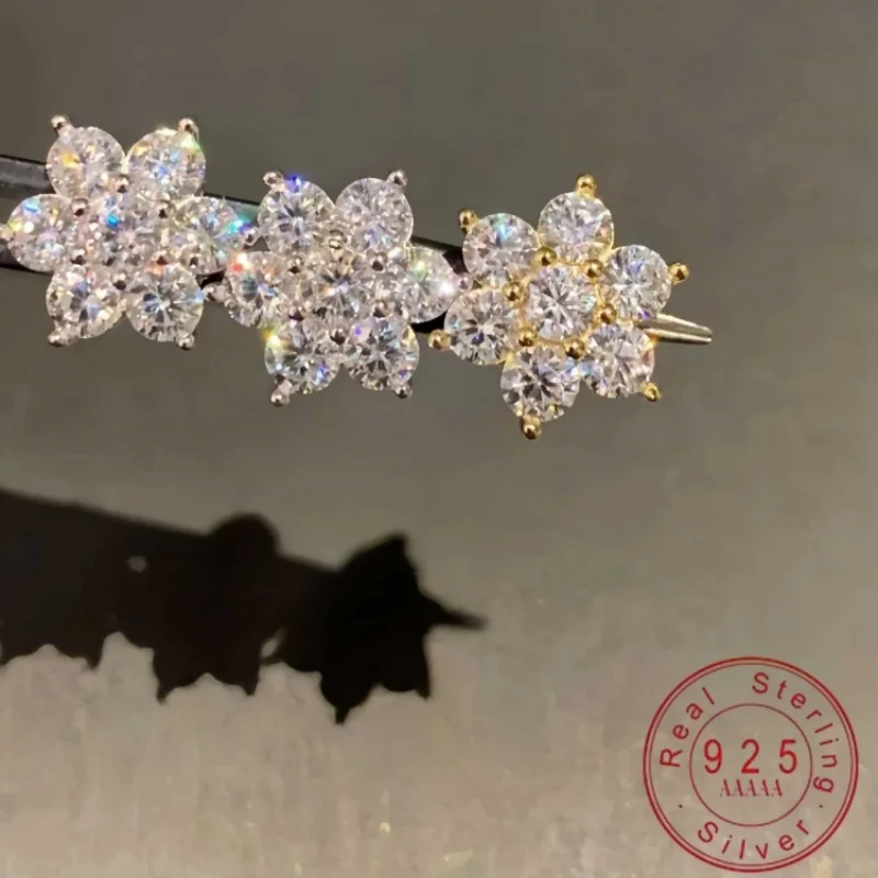 Sparkling Flower Cluster CZ Stud Earrings, 925 Sterling Silver Round Cut Cubic Zirconia Floral Earrings, Fine Jewelry Gift Women