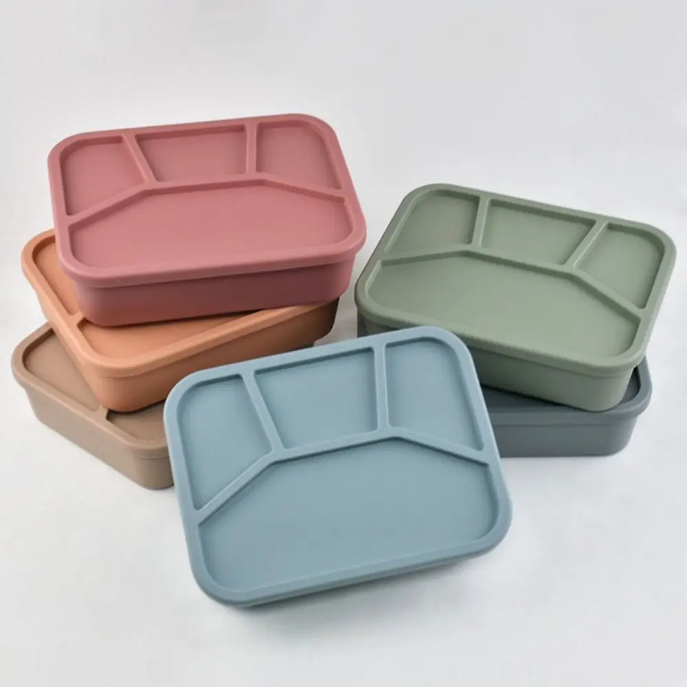 4 Compartment Silicone Lunch Box Microwave Safe Japanese Style Food Container Leakproof High temperature resistant