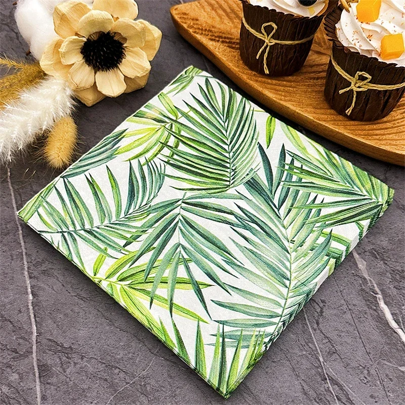 Printed Napkins Hotel Restaurant Table Decoration Wine Glass Flower Paper Fresh Green Leaves Colourful Paper Napkins 20pcs/pac