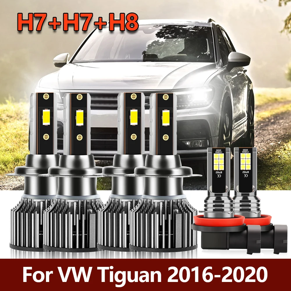 6x LED Headlight Bulbs 22000LM High Low Beam 3570 CSP Bright Light+Car Fog Lamp Combo Kit For VW Tiguan 2016 2017 2018 2019 2020