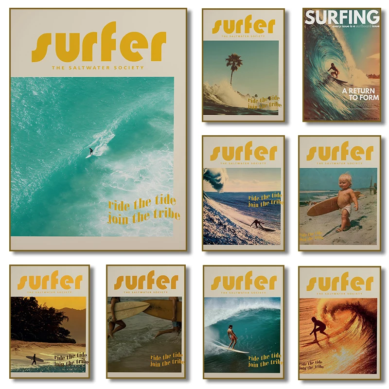 Retro Trendy Summer Sports Surfing Surfer  Girls Coastal Poster Canvas Painting Print Wall Art Pictures Home Bedroom Decor