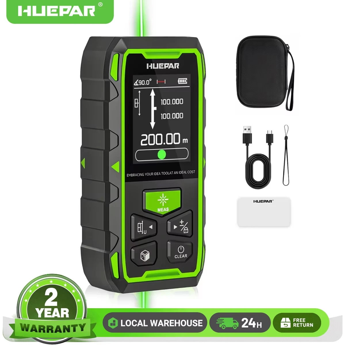 Huepr Dual Green Laser-Entfernungsmesser 60 m/120 m/100 m/200 m hochpräzises Laser-Entfernungsmessgerät mit LCD-Display, Messwerkzeug für Heimwerker