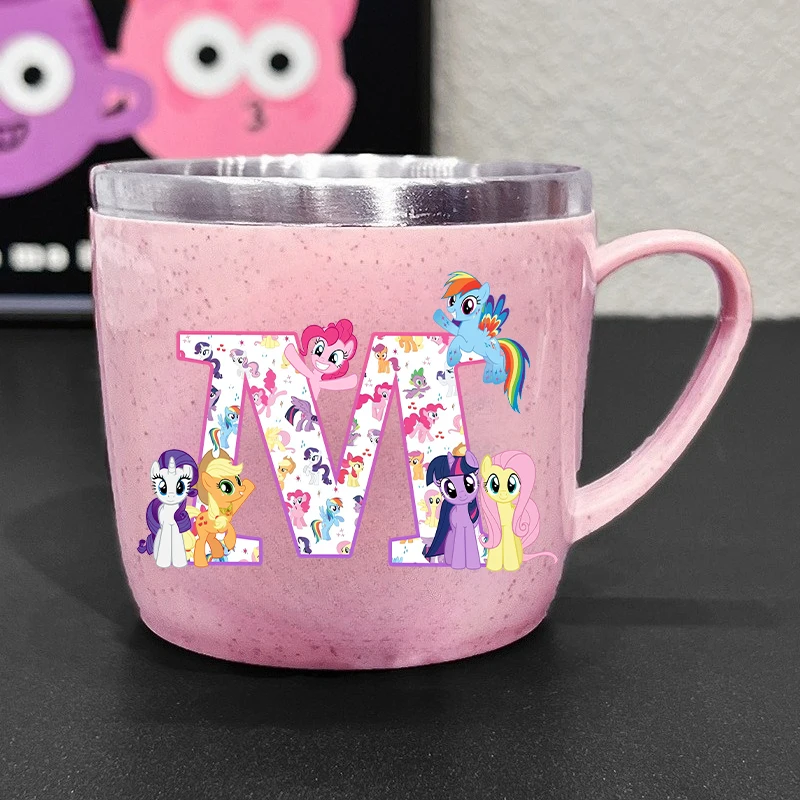 

Детская кружка для воды My Little Pony с единорогом и буквами A-Z, стальная кружка для завтрака и молока, стакан для полоскания рта и зубных щеток, подарок для детей