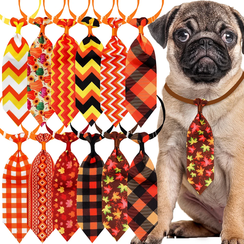 10PCS Fall Pet Dog Bow Tie Grooming Thanksgiving Dog Neckties With Pumpkin Adjustable Dog Collar Small Dog Autumn Pet Supplies