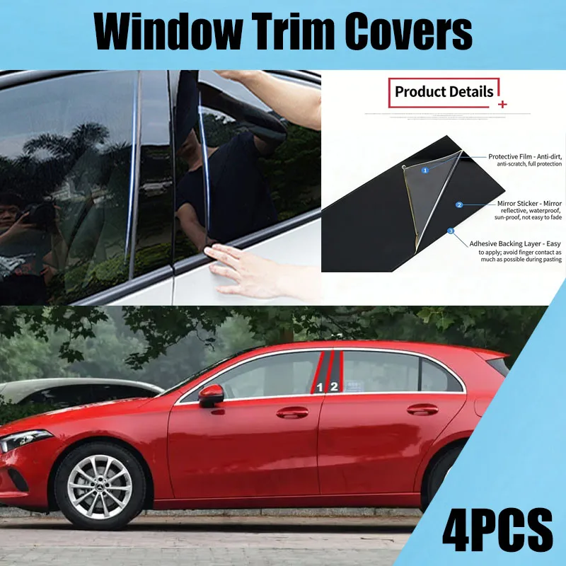 For Mercedes Benz A Class W177 2019-2022 Car Window Door B C Pillars Post Cover Trim Black Carbon Fiber Mirror Effect PC Sticker