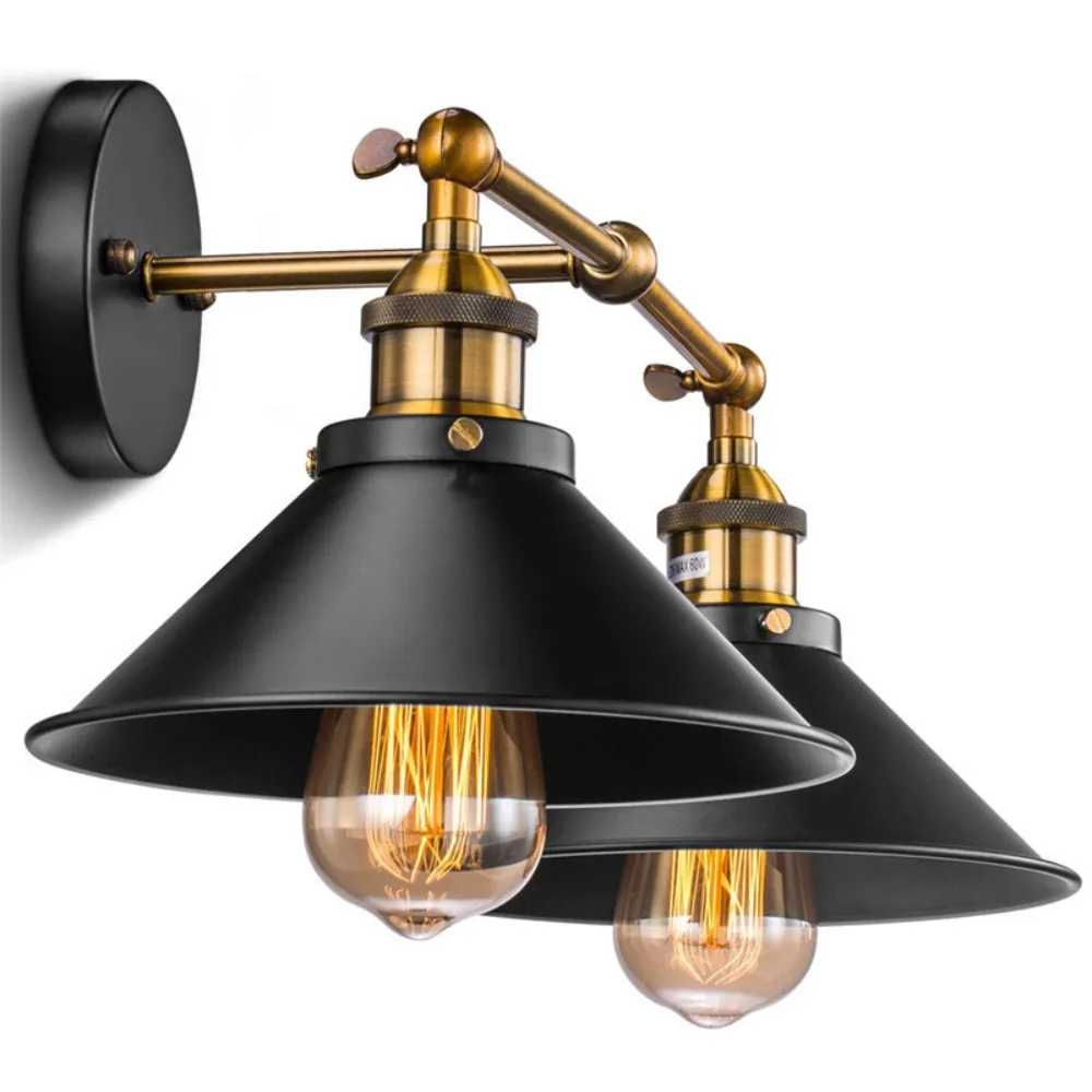 

Industrial 2-Lights Wall Lamp Vintage Gold Vanity Lights E27 Metal Wall Sconce Indoor Wall Lighting for Living Room Loft Kitchen
