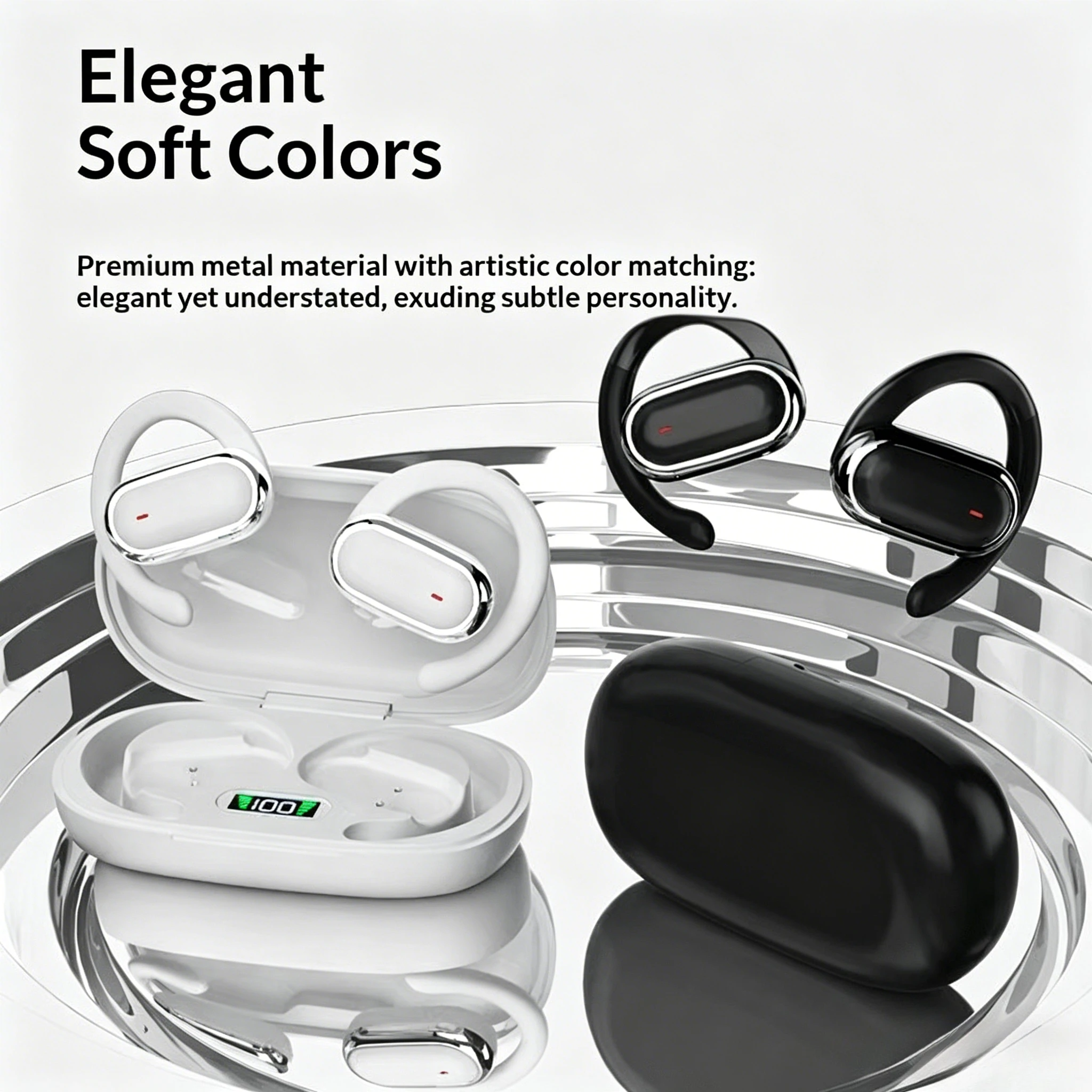 Bone Conduction Digital Display Earphones Wireless Bluetooth 5.4 Sports Headphones High Fidelity Audio Extended Playtime Premium