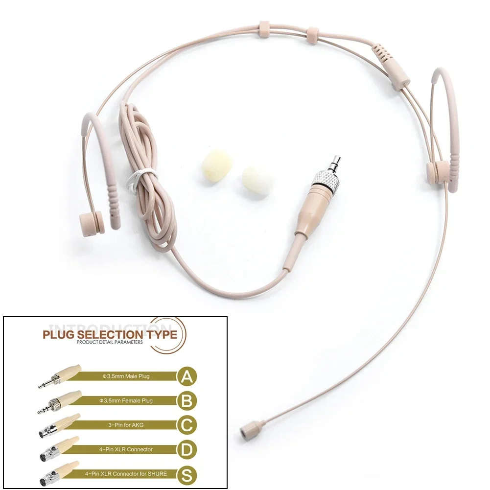 Double Earhook Headset Mic Beige Headset Mic With Wide Frequency Range And High Sensitivity Quality Sound Output