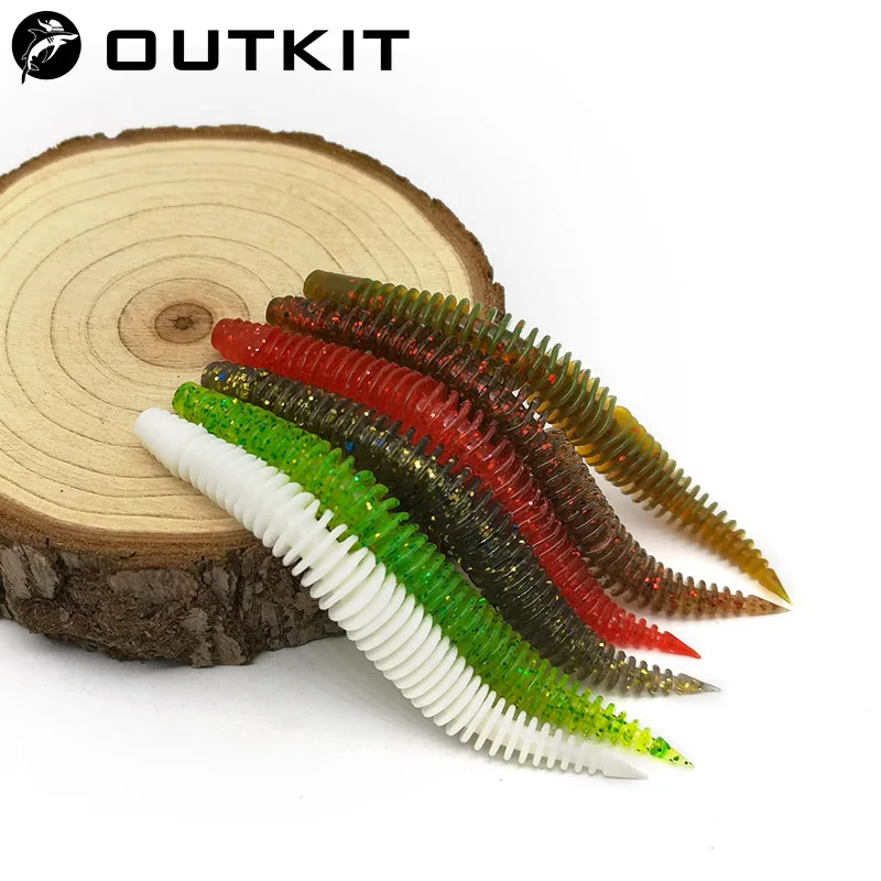 OUTKIT 10 Uds larva Pin cola señuelos blandos 8cm 2,2g gusano silicona cebo suave gusano de agua dulce Swimbaits para lubina Jig Wobblers