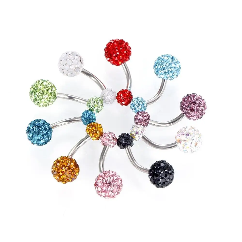 Assorted Colors Crystal Balls Double Crystal Gem 8/10mm Navel Ring Stainless Steel Belly Button Ring Belly Bar